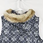 Talbots Women's Vest Medium Blue White Fair Isle Knit Faux Fur Collar Zip Front Photo 7