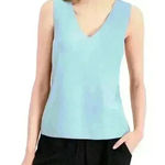 Alfani  Sleeveless V-Neck Sweater Ice Blue Ribbed Old Money‎ Aesthetic Petite S Photo 0