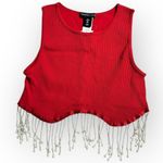 Sincerely Jules Brand New  Women's Size Large Red Fringe Cropped Top Sleeveless Photo 0