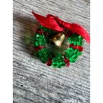 Handmade Beaded Pin Ugly Christmas‎ Wreath With Bow and bell  Hand Crafted 1.5" Photo 2