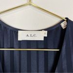 ALC Frank A.L.C. Avi Navy Blue Striped Silk Peplum Midi Dress Size 0 Photo 3