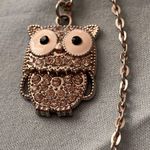 18” Owl Pendant Necklace Silver Tone With Clear Stones 1” H X .5” W Photo 0