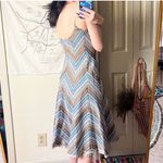 Akris Punto 100% Silk Chevron Blue/Brown Sleevless A-line Midi Dress Size 10 Photo 7