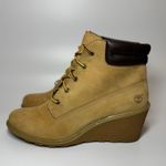 Timberland Women's Amston Wedge High Heel Wheat Suede Leather Boots SIZE 9 Photo 2