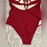 Cupshe NWT Maroon and White Plunging V Neck Lace One Piece Swimsuit size medium Photo 7