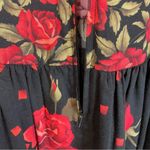 Vintage 80s Floral Dress Roses Dropped Waist Long Sleeve Modest Black Red Retro Size 8 Photo 13
