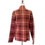 Joie  Plaid Shacket Soft Knit Full Zip Sweater Jacket Rust Black White Size Large Photo 5