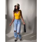 ZARA Sweater Tank Yellow Cropped Fuzzy Knit Size Large Photo 1