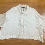 ZARA  Satin Cream button down crop shirt top blouse Sz XL New Photo 4