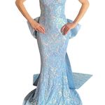Faeriesty mermaid prom gown with detachable bow Blue Photo 15