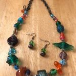 Tribal Glass Beaded Necklace Earrings Set Handmade Photo 0