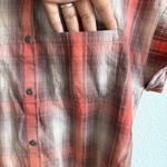 Harley Davidson Women’s Shirt Orange Brown Plaid Bleach Effect Size Medium Photo 7