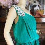 Tibi TEAL GREEN ONE SHOULDER SILK BLOUSON MINI DRESS WITH BEADING (8) Photo 9