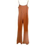 NEW SEXY Flare Bodycon Jumpsuit Cognac Spaghetti Strap Scoop Neck size 12/L Brown Size L Photo 2