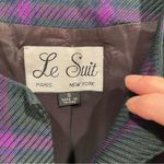 Le Suit Elegant 80’s green purple plaid chunky jeweled button blazer pockets Photo 3