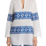 Tory Burch Stephanie Embroidered Coverup Tunic Top Ivory blue L Photo 2