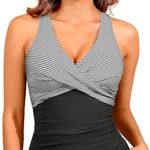 Black White Stripe Tankini Swimsuit with Shorts Two Piece Size Large NWT #2238 Photo 3