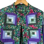 Handmade  Quilted Patchwork Barn Jacket Green Purple Floral Log Cabin Size XL/1X Photo 2