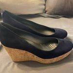 Stuart Weitzman  Navy Blue Suede Wedge Shoes Corkswoon size 10.5 Photo 2