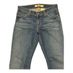 Gap Curvy Low Rise blue wide leg jeans yellow & orange stitching size 30" Waist Photo 9