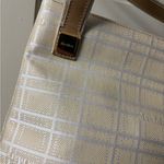 Max Mara Beige Tan Leather Canvas Shoulder Bag Stripe Checkered Photo 10