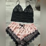 Elegant Black and Pink Lace Sleepwear Set Size M Photo 3