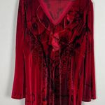 The Pyramid Collection Tunic Top Womens XL Red Velvet Ruffle Floral Long Sleeve Photo 0