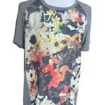 Chloe K Womens  Floral Mixed Media Zipper Back Asymmetrical Top - Sz L Photo 0