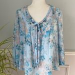 Zac & Rachel Three Quarter Sleeve Loose Shirt Spring Summer Blouse Coastal Sz M Blue Size M Photo 1