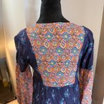 World Market Embroidered Notch Neck Boho Peasant Long Sleeve Midi Dress Floral Photo 6