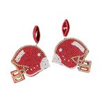 Football Helmet Earrings Red Beaded Rhinestone Dangle Drop Statement Jewelry New Photo 1