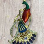 Vintage 1980s Canada Large heavily Gold plated Enameled Peacock Brooch Excellent Photo 1