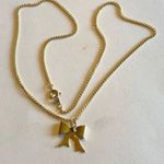 VINTAGE 14K Gold Tone Dainty Bow & Ruby CZ Pendant Necklace Photo 5