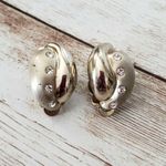 Vintage Clip On Earrings Matte Gold Tone & Mirrored Gold Tone with Clear Gems Photo 0