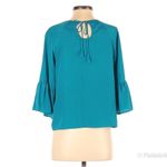 TRACY REESE Bell Sleeve Blouse Silky‎ Tie Back Keyhole Teal Green Blue Small Green Photo 1