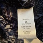 Dress Barn  Popover Blouse Roll Tab Sleeve Top Blue Printed Casual Size 2X Photo 6