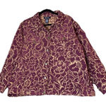 Denim & Co Size 2X Jean Jacket Purple Floral Tapestry 4 Pocket Cottagecore‎ Boho Tan Photo 0