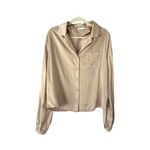 Crescent  Tan Blouse Women's Large Style CT7113 Lightweight Satin Look Top Photo 2