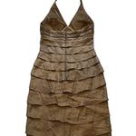 Cache Vintage Bronze Halter Shimmer Tiered Ruffle Mesh Accent Bodycon Dress Photo 1