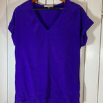 Lavender Brown  Purple Silk V Neck Short Sleeve Casual Top Women's XS Photo 0