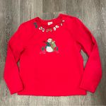 Bechamel Red Embroidered Winter Holiday Sweatshirt Women’s Size Small Photo 3