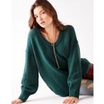 Free People  Retro 90s Brookside Slouchy Tunic Sweater Pine Forest Green Large Photo 1