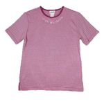 Jantzen Shirt Womens Large Pink White Striped Floral Embroidered Tee Vintage Photo 0