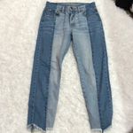 American Eagle Vintage High Rise Two Tone Fringe Button Fly Jeans 4 Photo 2