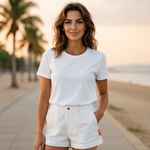 Ci Sono  Linen Collection White Shorts XL‎ Drawstring Elastic Waist Pockets Photo 1