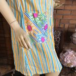VINTAGE 1960'S DEAD STOCK ORANGE, BLUE & PINK STRIPES & FLORAL HOUSE DRESS NWT S Yellow Photo 9