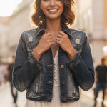 Cello Women’s distressed cropped jean jacket Photo 0