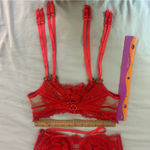 For Love & Lemons  Rosa Lace Heart Bra and Garter Belt, Red, Small Photo 5