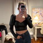 Black Faux Leather Puff Sleeve Long Sleeve Crop Top Size 4 Photo 4