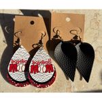 Baseball Mom & Black Teardrop Faux Leather Earrings Set Red Photo 1